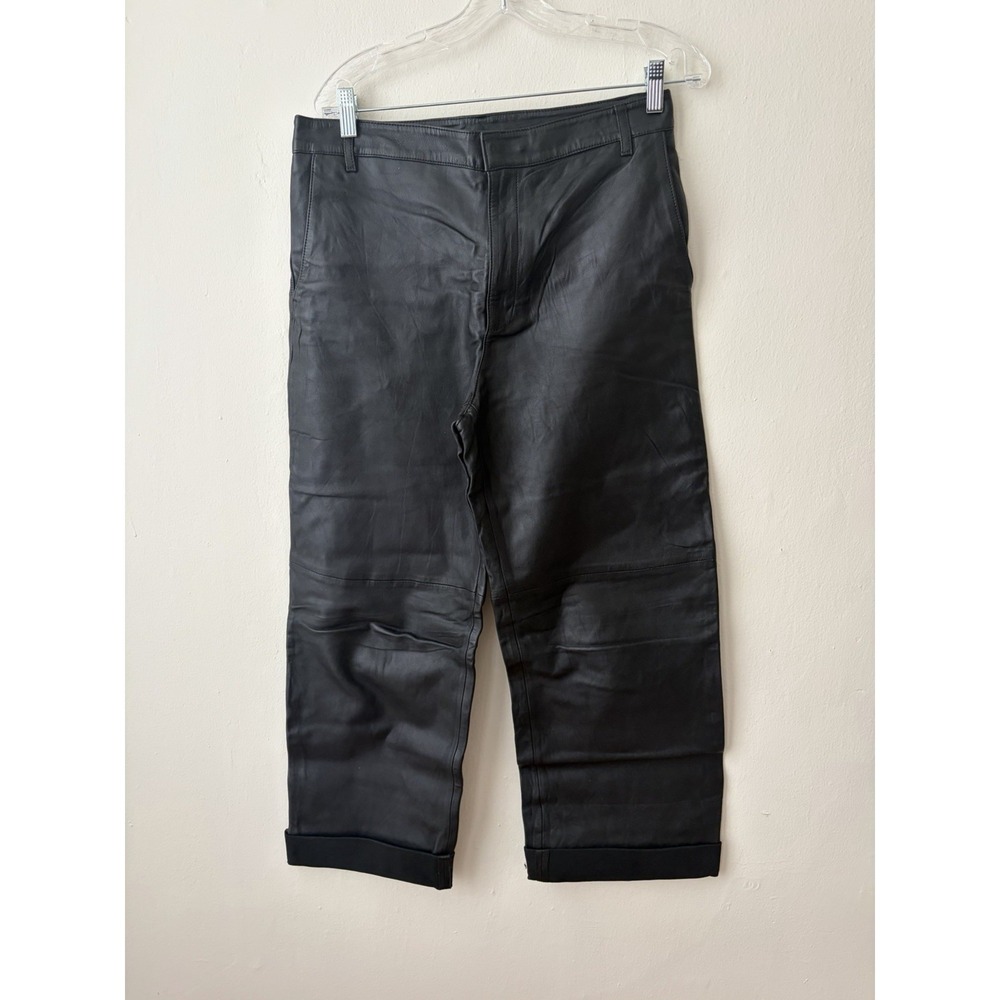 H&M Genuine Leather Black Pants Women's Size 10 Cropped Trousers
